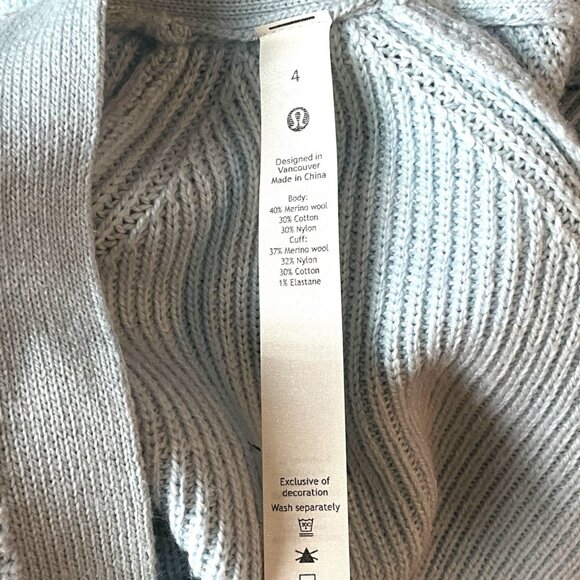 Lululemon Merino Wool Blend Cardigan Powder Blue Size 4 V Neck - Picture 8 of 8